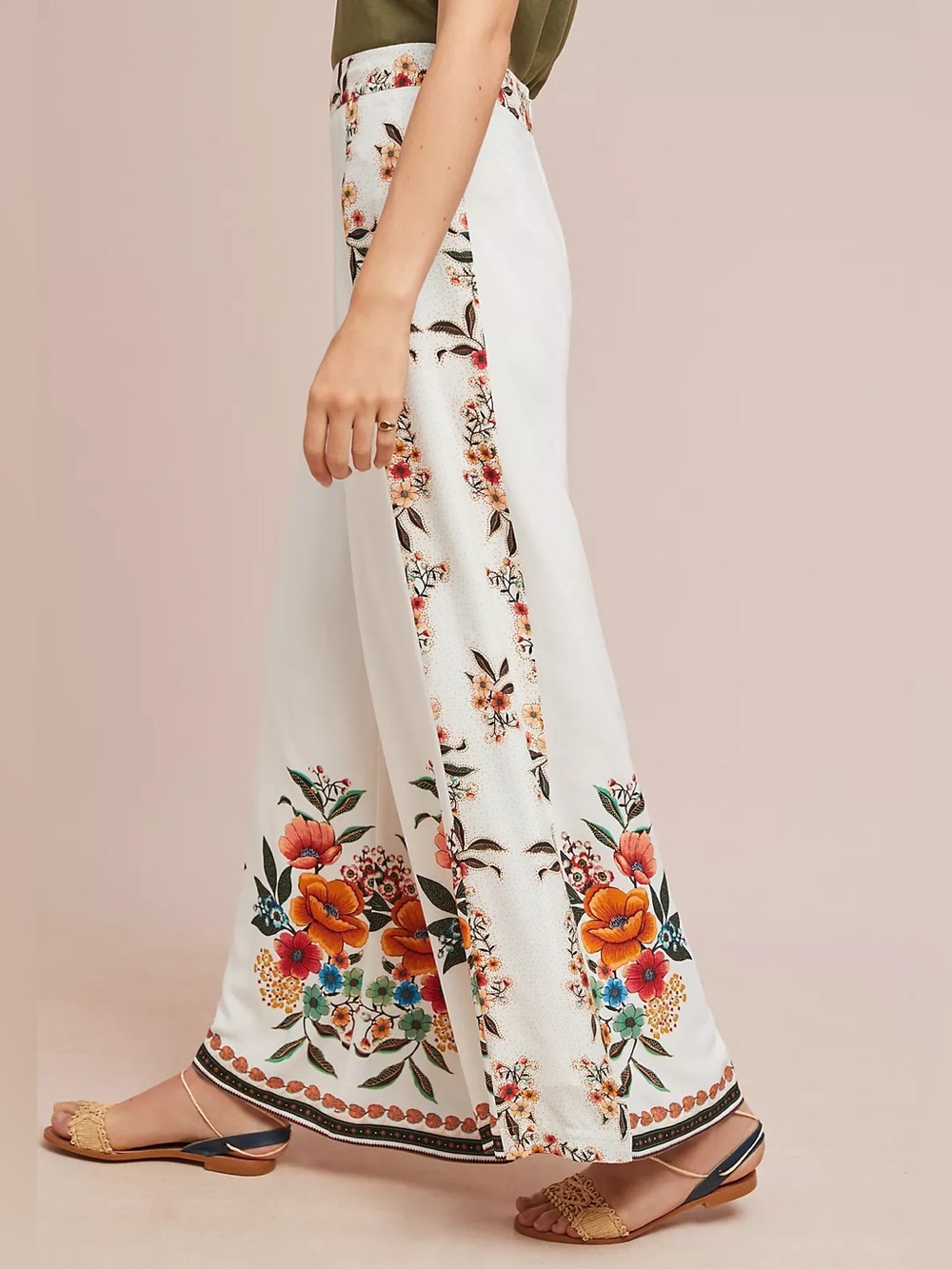Farm Rio Melila Floral Flared Pants Wide Leg Ivory Multicolor Size Small - Picture 3 of 12